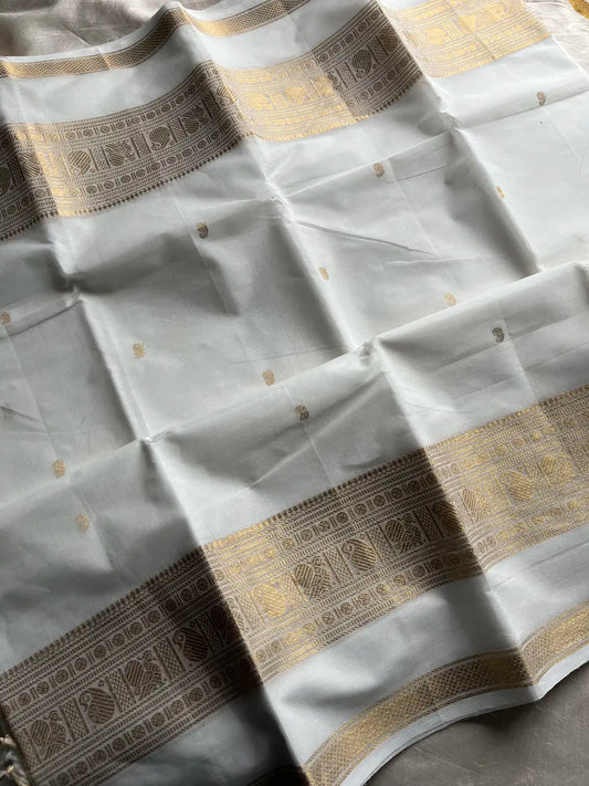 Vintage Loom Edit | White Kanchi Cotton Saree