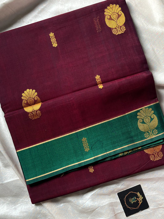 Vegan Weaves – Dark Maroon 10 Yards Handloom Art Silk Saree