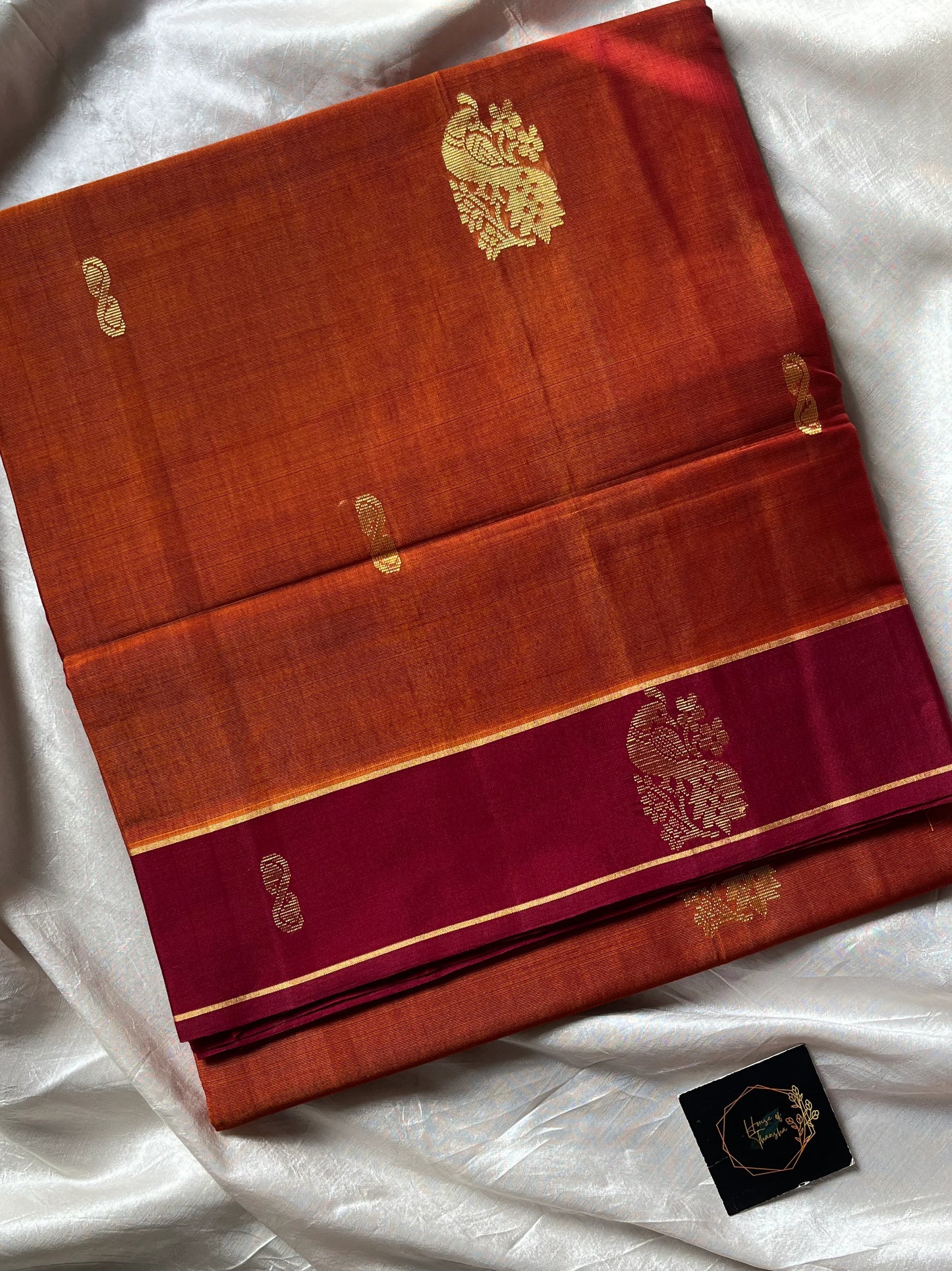 Vegan Weaves – Rust Orange 10 Yards Handloom Art Silk Saree