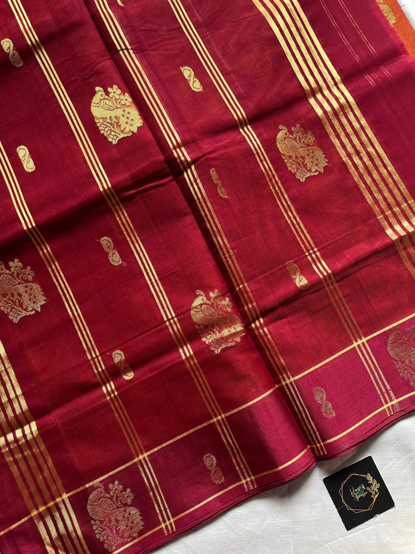 Vegan Weaves – Rust Orange 10 Yards Handloom Art Silk Saree