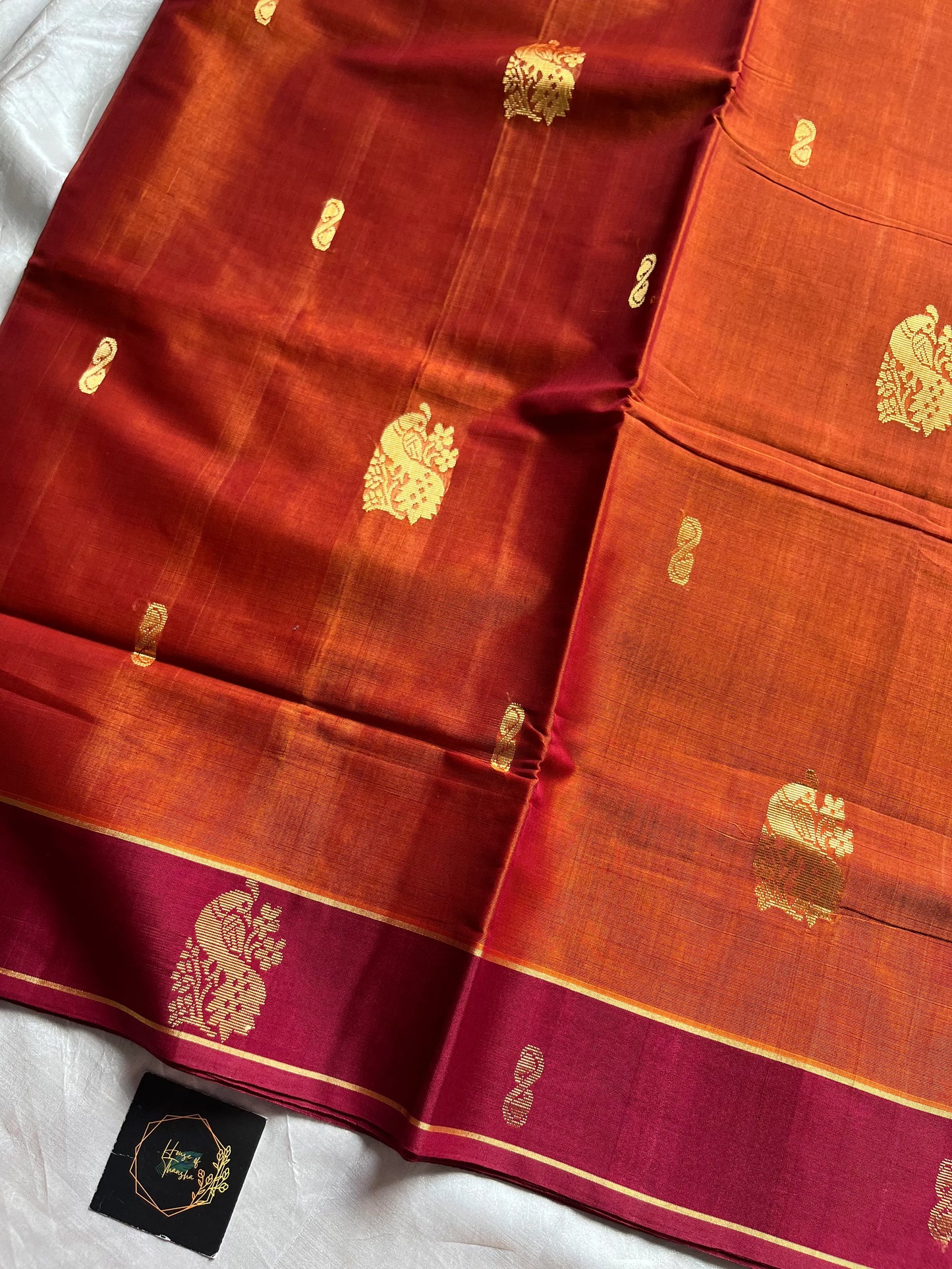 Vegan Weaves – Rust Orange 10 Yards Handloom Art Silk Saree