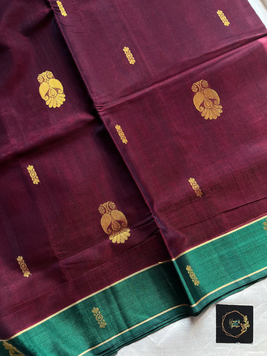 Vegan Weaves – Dark Maroon 10 Yards Handloom Art Silk Saree