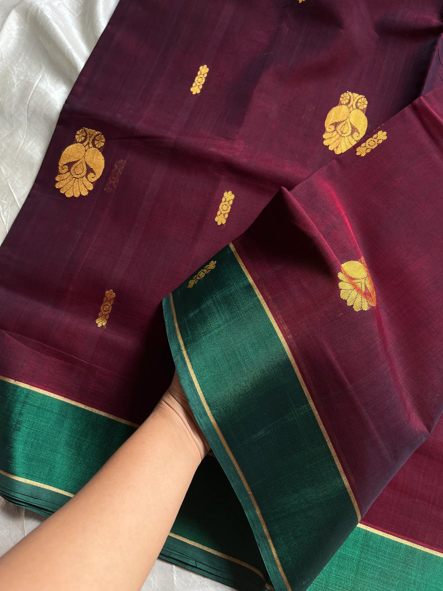 Vegan Weaves – Dark Maroon 10 Yards Handloom Art Silk Saree