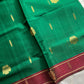 Green vegan handloom art silk saree with red contrast border – House of Thansha