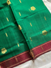 Green vegan handloom art silk saree with red contrast border – House of Thansha