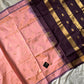 Rose Ivory Kanchi Silk Cotton Saree with coffee brown border and running blouse