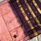 Rose Ivory Kanchi Silk Cotton Saree with coffee brown border and running blouse