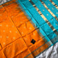 Mango Yellow Kanchi Silk Cotton Saree with blue border and running blouse