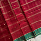 Maroon vegan checked handloom art silk saree with green border and motifs – House of Thansha