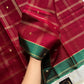 Maroon vegan checked handloom art silk saree with green border and motifs – House of Thansha