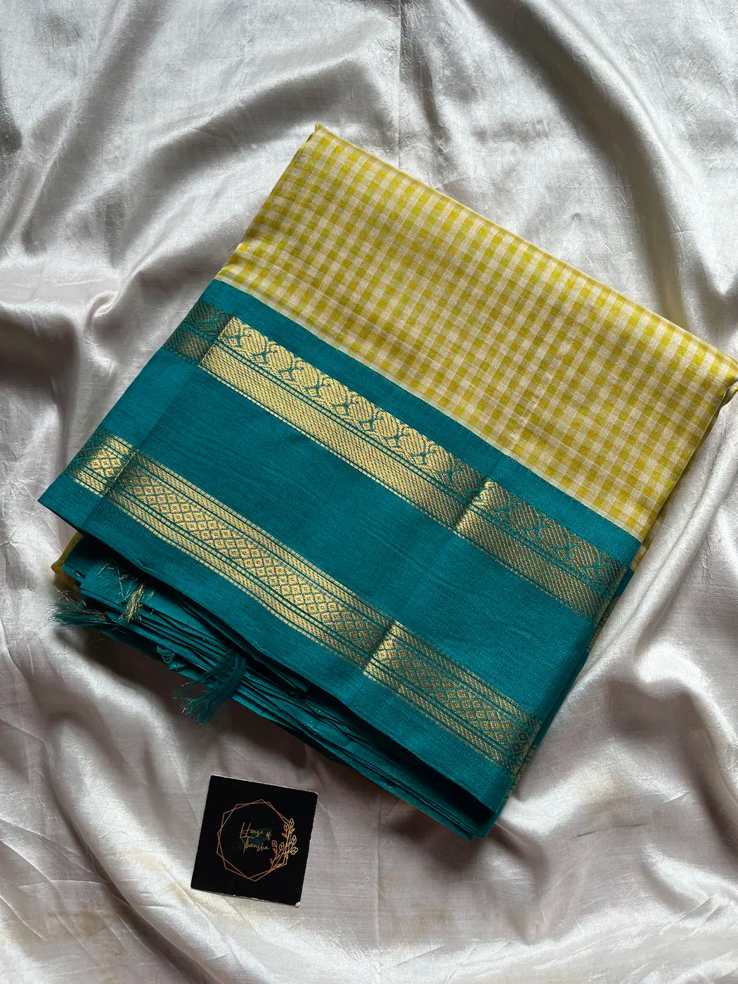 Paalum Pazhamum Kattam – Yellow Blue Checks Kanchi Silkcotton