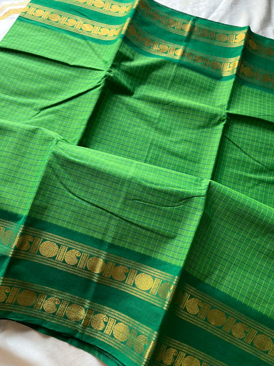 Kattam Edit | Chettinadu Cotton Checked Saree – Leaf Green