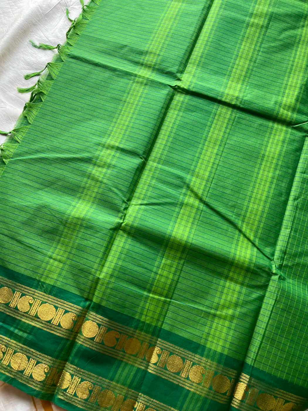 Kattam Edit | Chettinadu Cotton Checked Saree – Leaf Green
