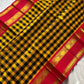 Yellow & black checked Kanchi silk cotton Paalum Pazhamum Kattam saree with red zari border and grand pallu – House of Thansha