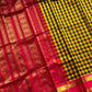 Yellow & black checked Kanchi silk cotton Paalum Pazhamum Kattam saree with red zari border and grand pallu – House of Thansha