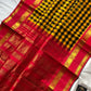 Yellow & black checked Kanchi silk cotton Paalum Pazhamum Kattam saree with red zari border and grand pallu – House of Thansha