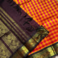 Paalum Pazhamum Kattam - Yellow Pink Checks with Coffee Brown Kanchi Silkcotton