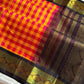 Paalum Pazhamum Kattam - Yellow Pink Checks with Coffee Brown Kanchi Silkcotton