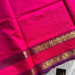 Vibrant pink handloom Kanchi silk cotton saree (50% silk, 50% cotton) with deep blue pallu and contrast blouse