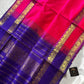 Vibrant pink handloom Kanchi silk cotton saree (50% silk, 50% cotton) with deep blue pallu and contrast blouse