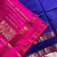 Dark blue handloom Kanchi silk cotton saree (50% silk, 50% cotton) with vibrant pink pallu and contrast blouse