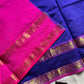 Dark blue handloom Kanchi silk cotton saree (50% silk, 50% cotton) with vibrant pink pallu and contrast blouse