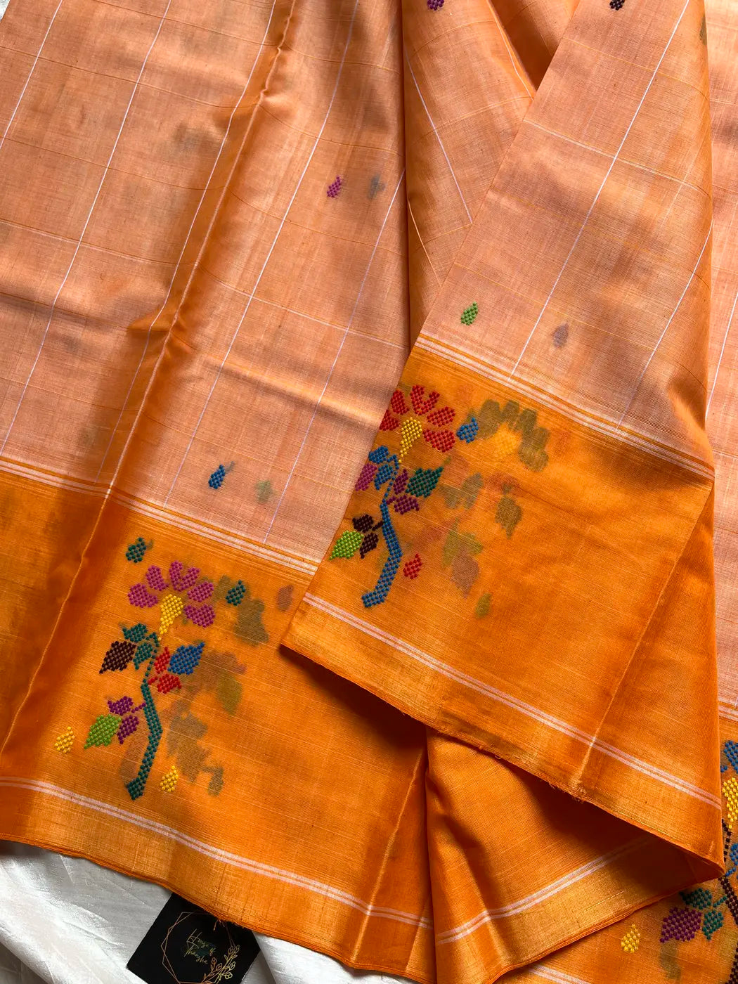 Chedibutta Saree - Handloom Vegan Art Silk - Mango