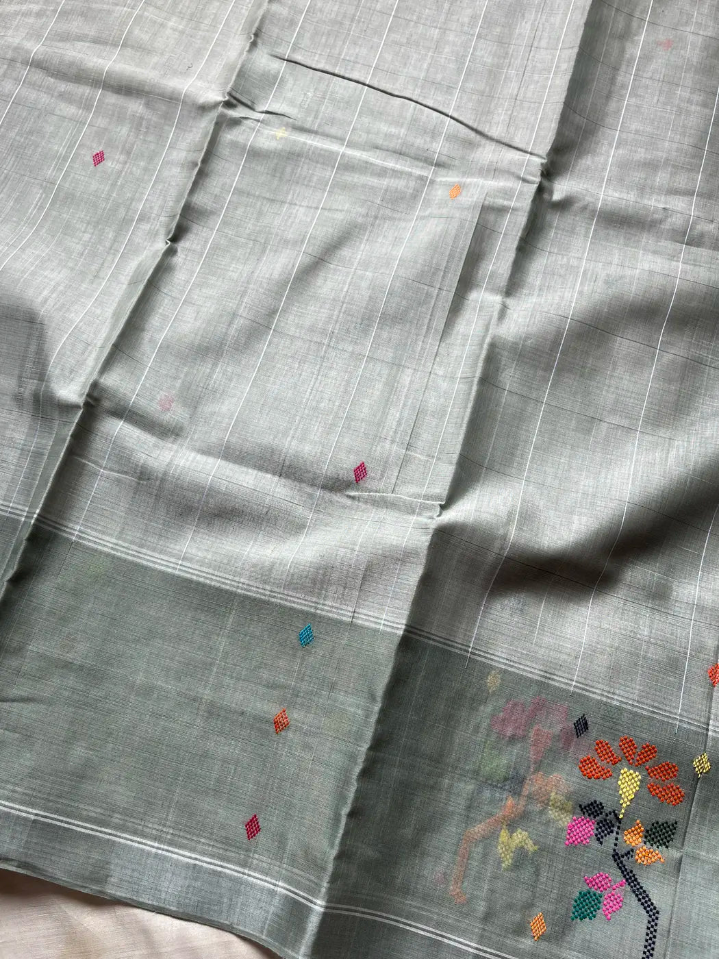 Chedibutta Saree - Handloom Vegan Art Silk - Grey