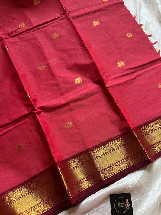 Subtle Weaves – Coral Pink Chettinadu Cotton Saree