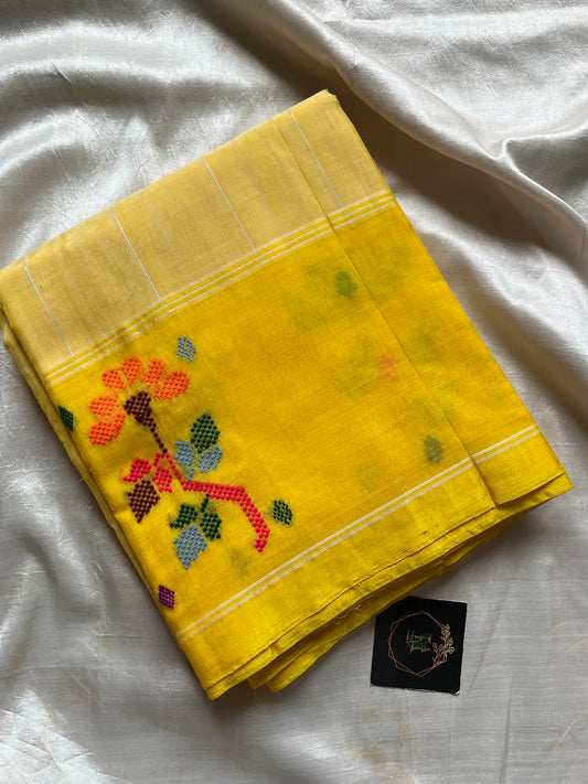 Chedibutta Saree - Handloom Vegan Art Silk - Yellow