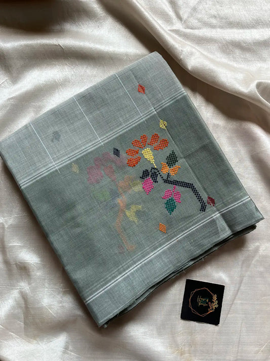 Chedibutta Saree - Handloom Vegan Art Silk - Grey