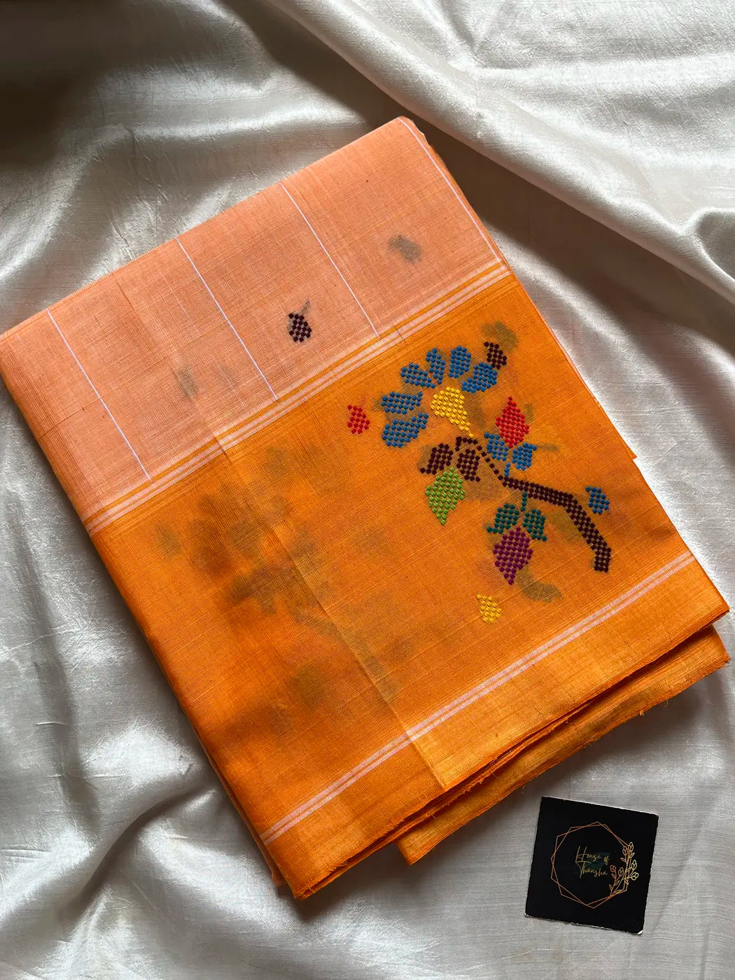 Chedibutta Saree - Handloom Vegan Art Silk - Mango