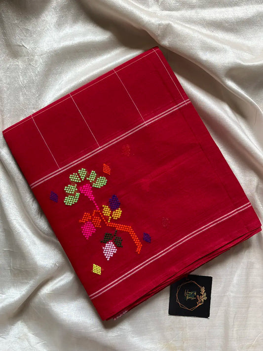Chedibutta Saree - Handloom Cotton - Red
