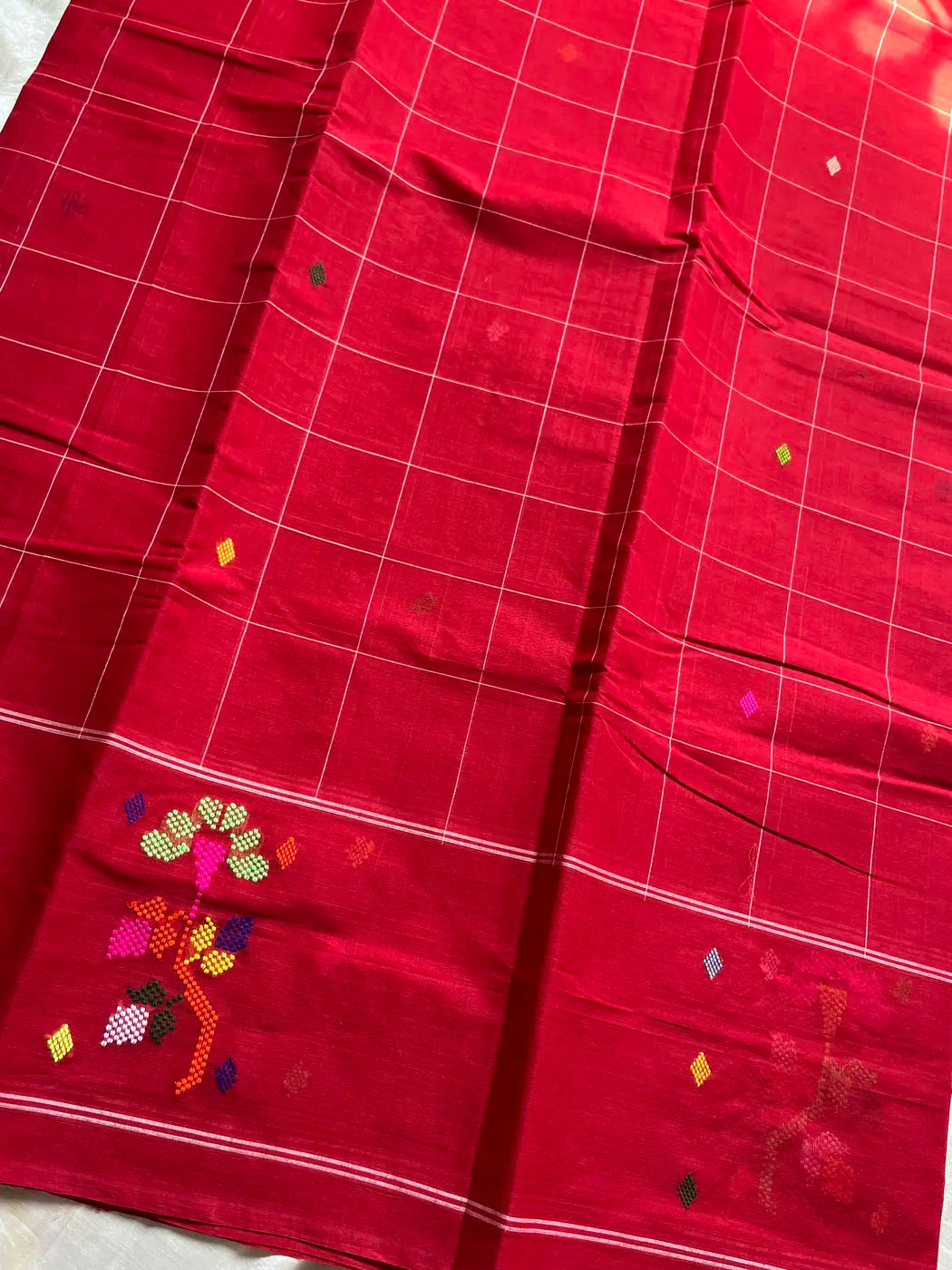 Chedibutta Saree - Handloom Cotton - Red