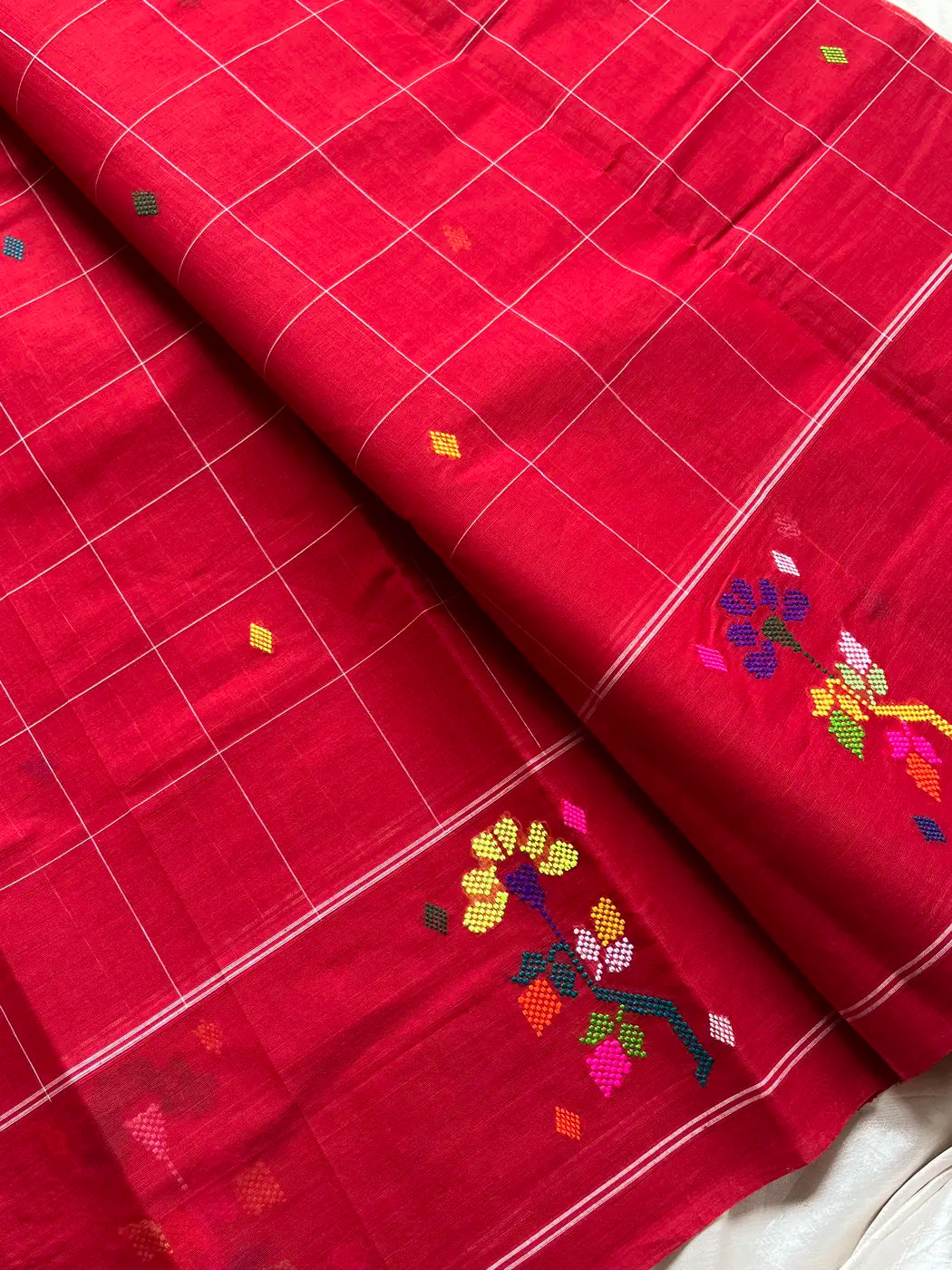 Chedibutta Saree - Handloom Cotton - Red