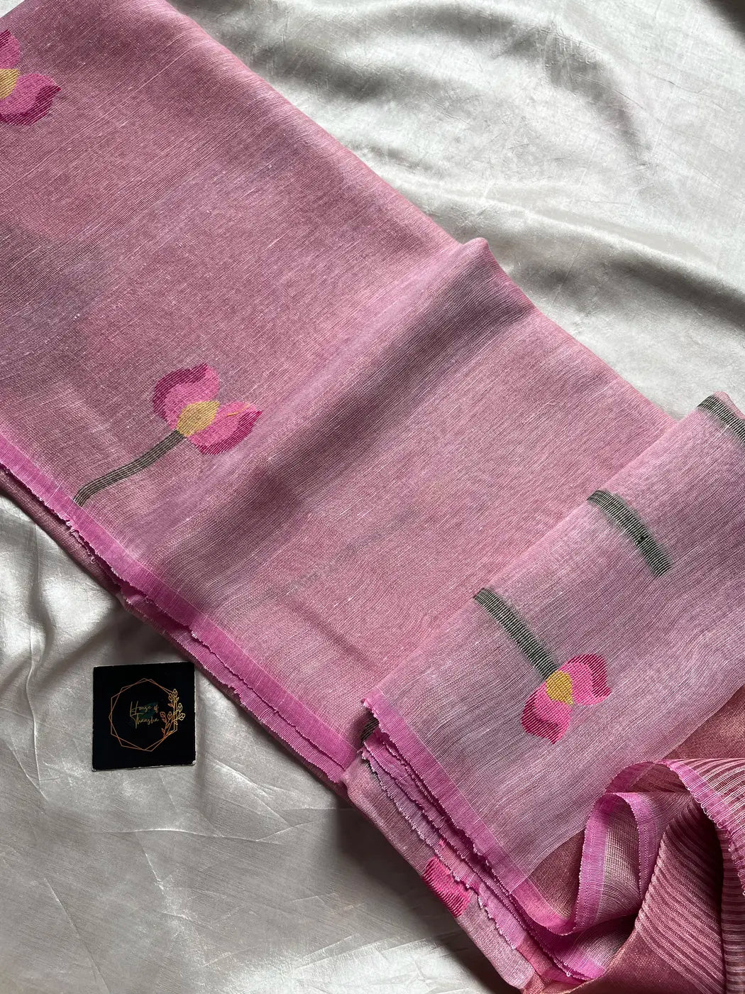 Handloom Silk Linen Jamdaani Saree - Pastel pink