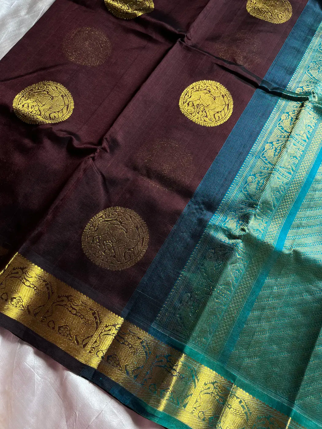 Pattu Nool Edit | Kanchi Silkcotton saree - Coffee Brown & Blue