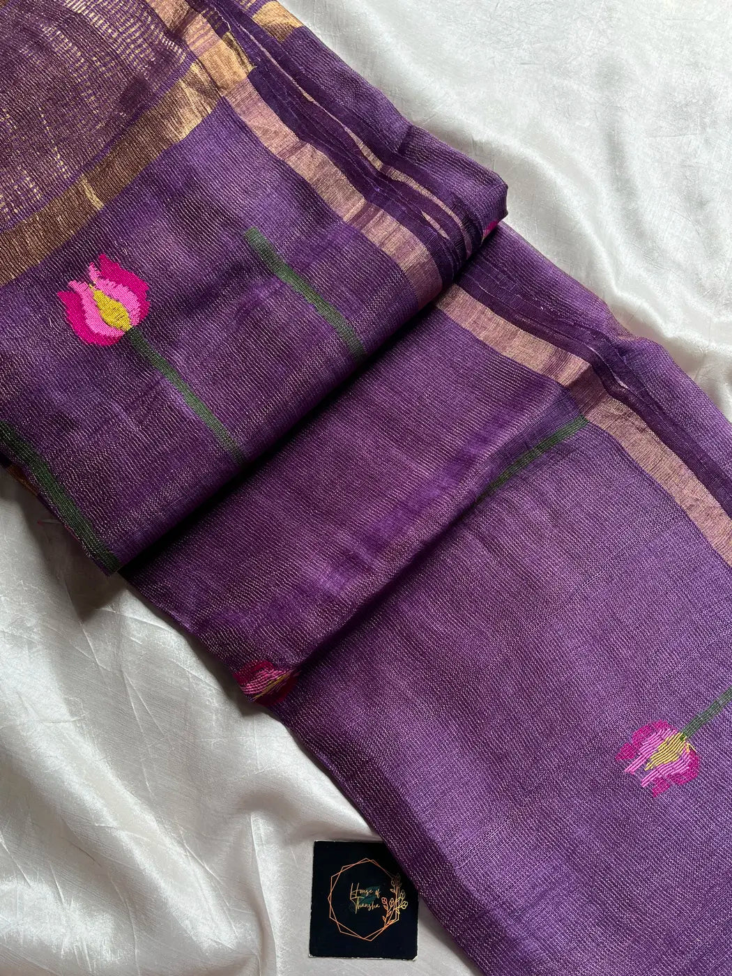 Handloom Silk Linen Jamdaani Saree - Purple