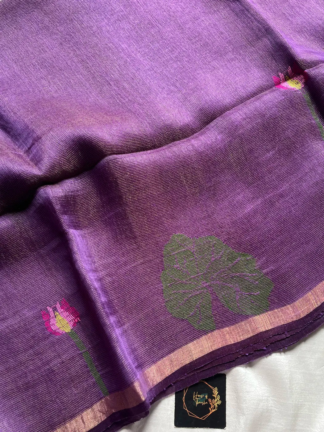 Handloom Silk Linen Jamdaani Saree - Purple