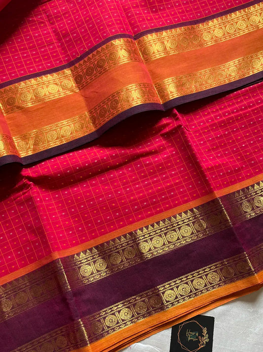 Kattam Series - Pink Checked Kanchi Cotton Saree