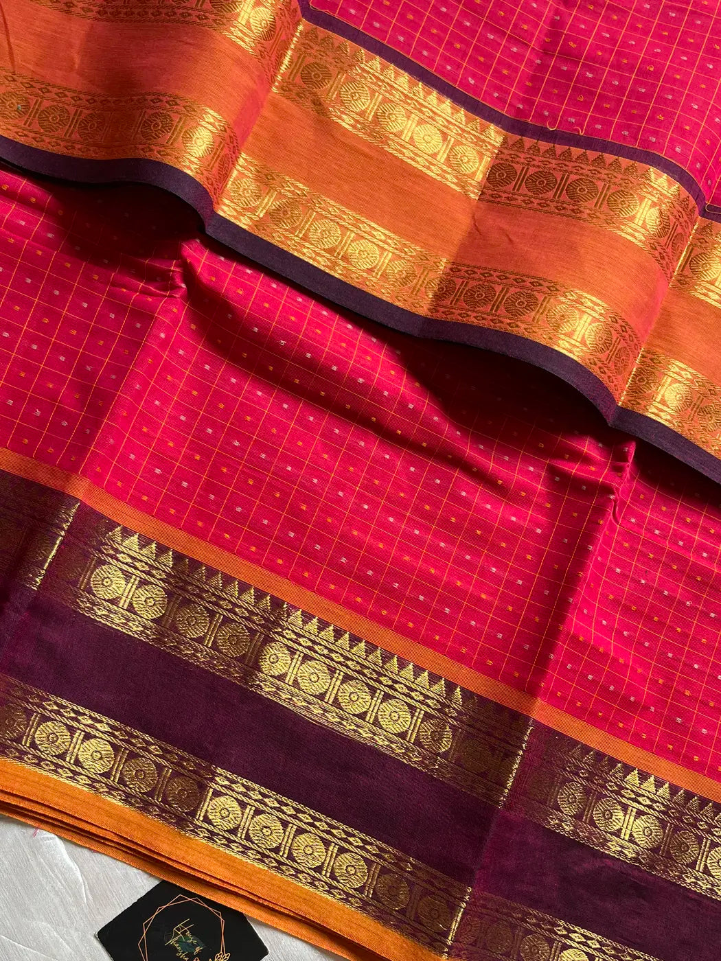 Kattam Series - Pink Checked Kanchi Cotton Saree