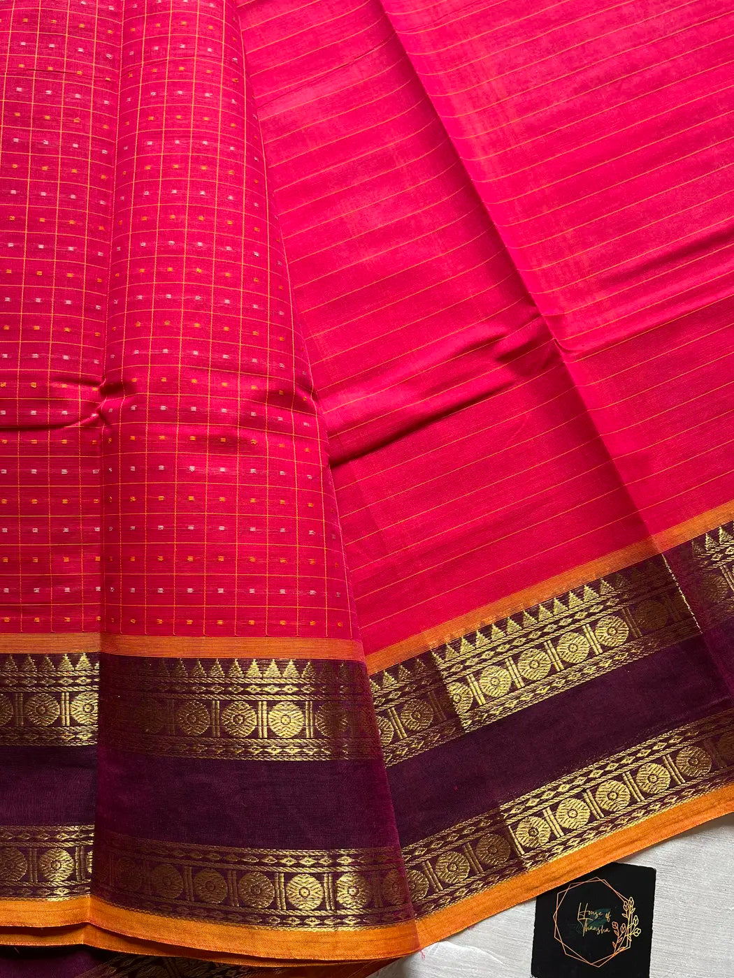 Kattam Series - Pink Checked Kanchi Cotton Saree