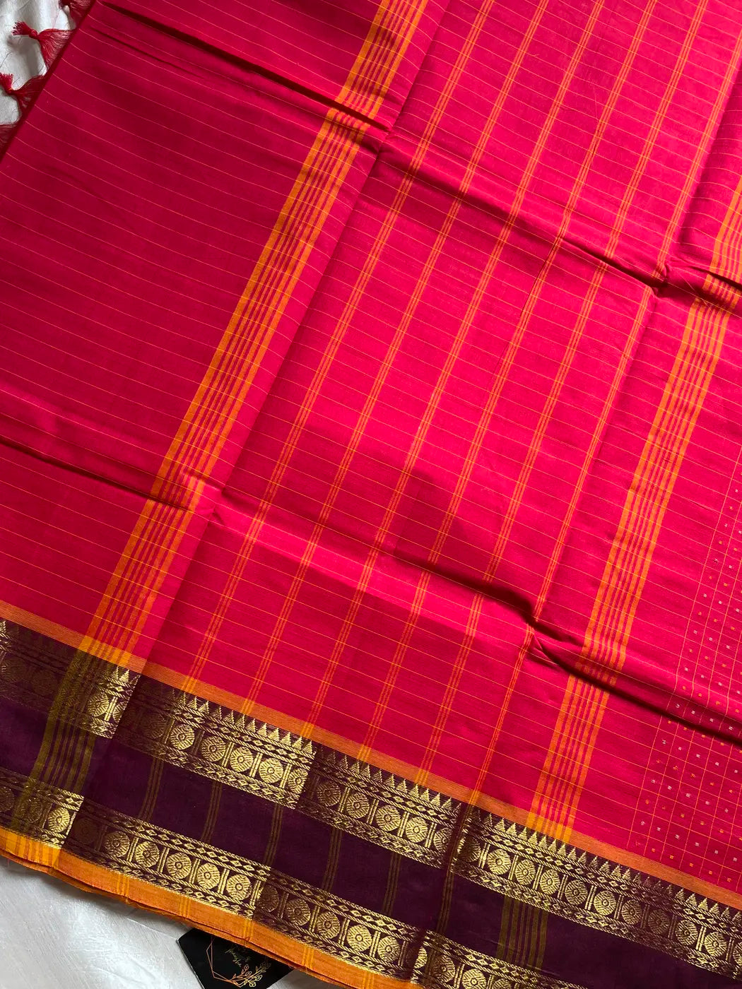 Kattam Series - Pink Checked Kanchi Cotton Saree