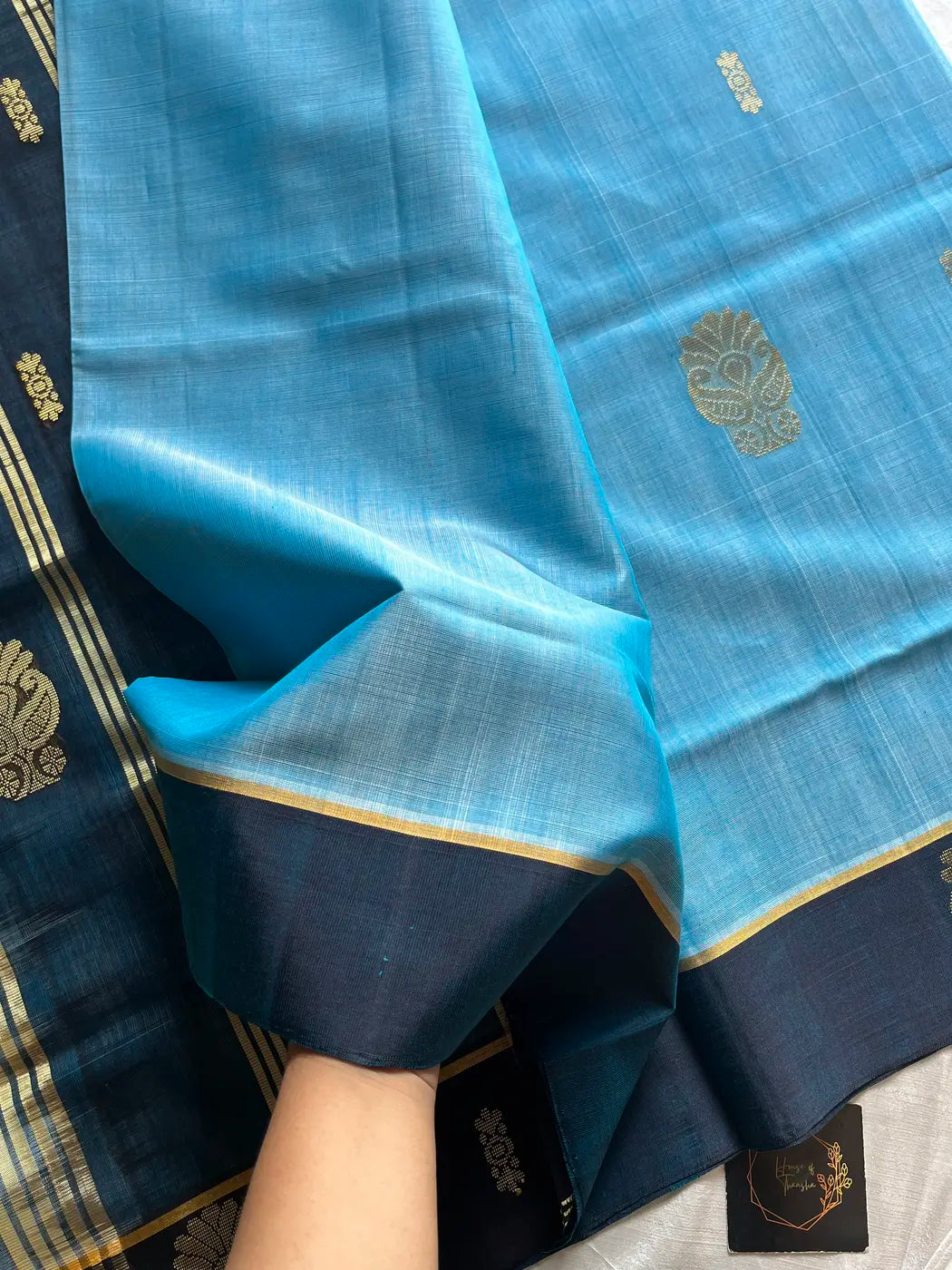Vegan Silk Saree – Sky Blue Handloom Art Silk