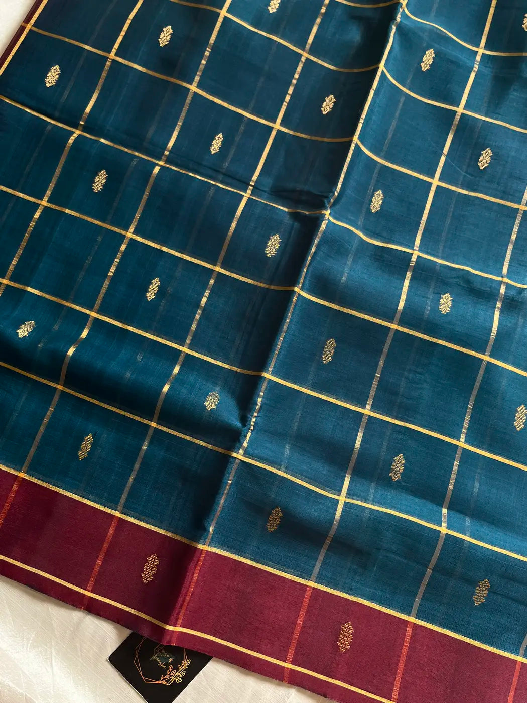 Vegan Silk saree – Blue Checked Handloom Art Silk Saree