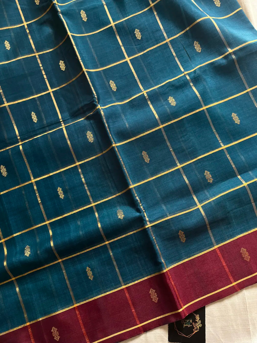 Vegan Silk saree – Blue Checked Handloom Art Silk Saree