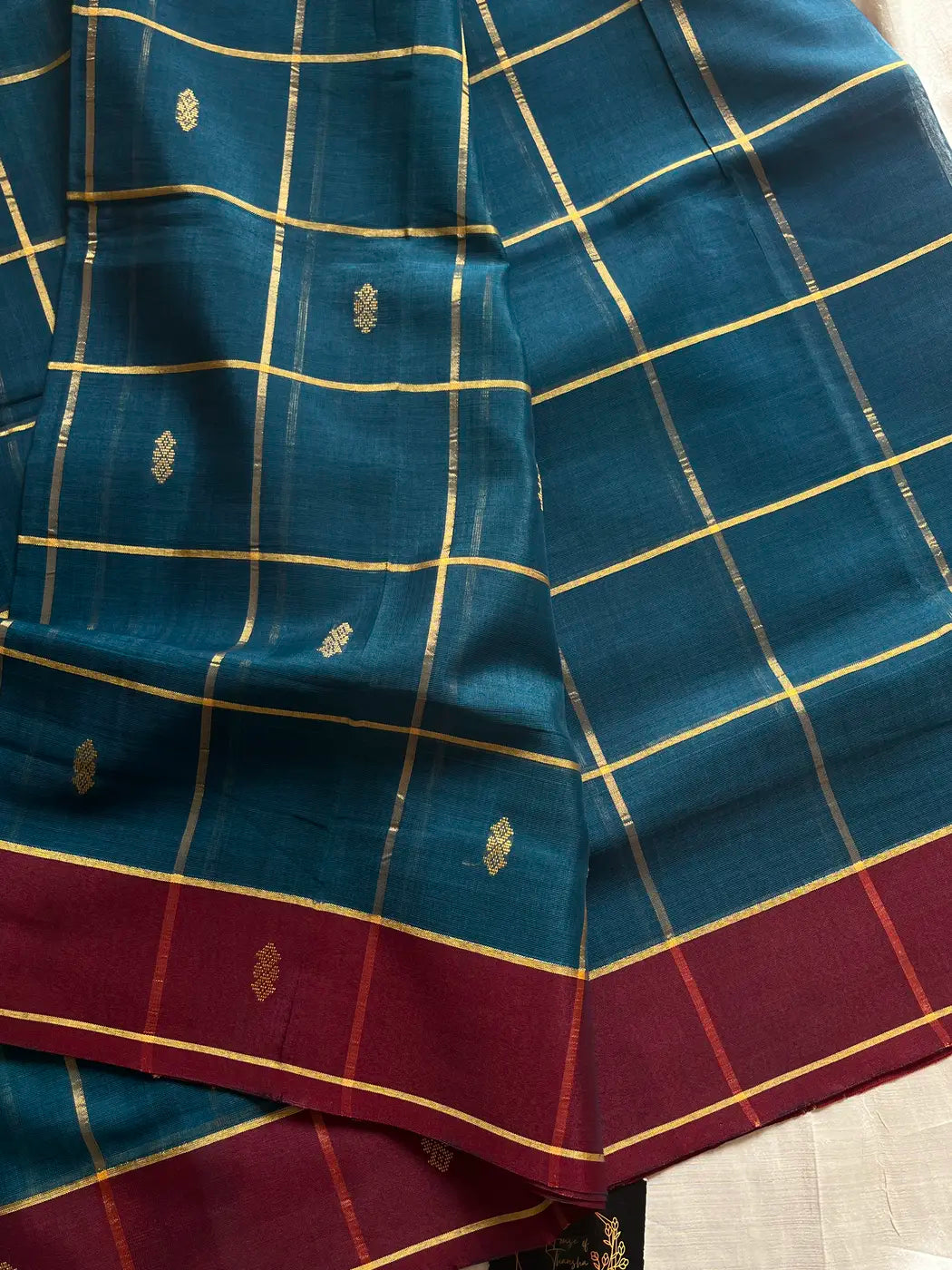Vegan Silk saree – Blue Checked Handloom Art Silk Saree