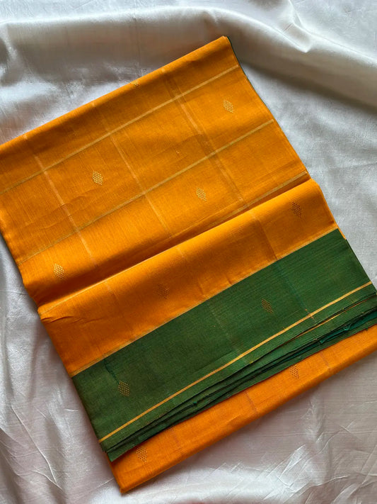 Vegan Silk saree – Yellow Checked Handloom Art Silk Saree