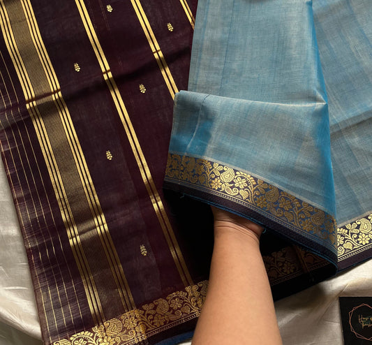 Sky Blue Handloom Art Silk Saree – Vegan Silk by House of Thansha