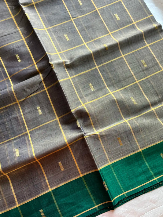 Vegan Silk saree – Grey Checked Handloom Art Silk Saree